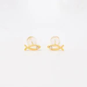 [골드모아]여자 순금 귀걸이 [라인 물고기] 모이사나이트