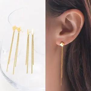 [골드모아]여자 순금 드롭 귀걸이 2.62g [시크 롱체인] 클로버 스틱