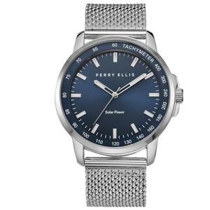 페리 엘리스 솔라 파워 남성 시계 | 스틸 메시 밴드 방수 아날로그 손목시계 43mm 케이스 알루미늄 타키미터 베젤 우아한 선물