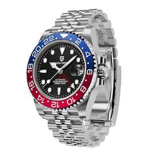 BY BENYAR 파가니 디자인 남성 시계 GMT 자동 사파이어 유리 패션 비즈니스 스테인리스 스틸 100M 방수 손목 PD-1662