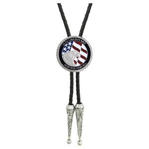 셀로보 정품 가죽 아메리칸 플래그 이글 볼로 타이 실버 톤 컬러