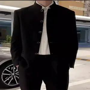 EAMT 남성 검정 코트 약혼 상의 봄가을 재킷 차이나 패드 정장 YJ3