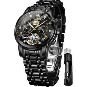 OLEVS 남성 자동 시계 스켈레톤 비즈니스 원피스 야광 방수 다이아몬드 일주일