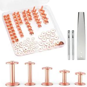 Funria 104PCS 가죽 리벳용 구리 리벳 5 사이즈 및 Burrs 키트 세터 공구 패스너 벨트 지갑 목걸이용 펀치