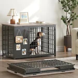 야티니 접이식 개 상자 가구 DIY 프레임이 있는 후크가 달린 튼튼한 사육장 실내 나무 우리 끝 테이블