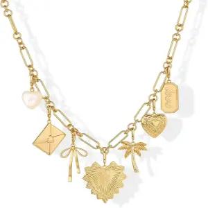 여성용 파보이 14K 골드 도금 청키 참 목걸이 팩 탈부착 가능한 매력이 있는 스테이트먼트 페이퍼클립 체인