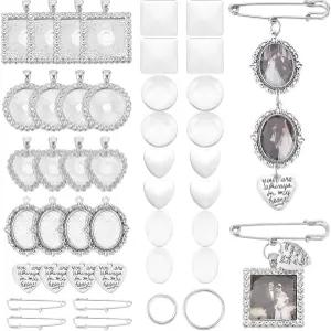 유니크래프탈 4종 세트 4가지 스타일 웨딩 부케 DIY 사진 참 기념 신부 타원형 원형 핀 브로치 만들기 파티