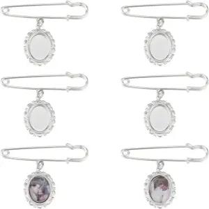 유니크래프탈 8세트 DIY 핀 브로치 제작 키트 블랭크 스테인리스 타원 투명 유리 카보숑 웨딩 부케 사진 참