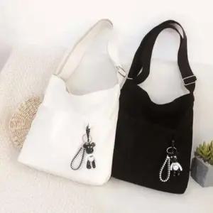 캔버스 가방 에코백 데일리 크로스 학생 곰돌이키링