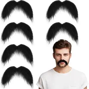 6개의 검은 가짜 콧수염 콧수염에 붙이기 현실적인 수염 코스프레 의상을 위한 참신한 핸들바 테마 파티