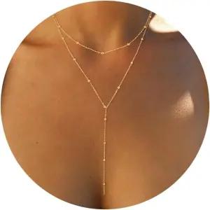 여성용 폭스걸 라리아트 골드 목걸이 14k 도금/은색 Y자형 펜던트 트렌디 레이어 Cz 비즈 체인 드롭 심플