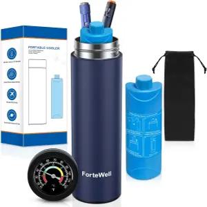 온도 표시기가 있는 포트웰 인슐린 쿨러 여행용 케이스 60시간 약물 냉각 TSA 승인 2-3개의 펜 및 바이알