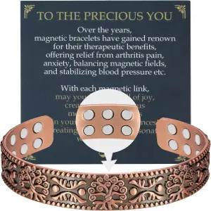 남녀용 제카노리 구리 자기 팔찌 - 효과적인 순수 조절 가능한 커프 뱅글