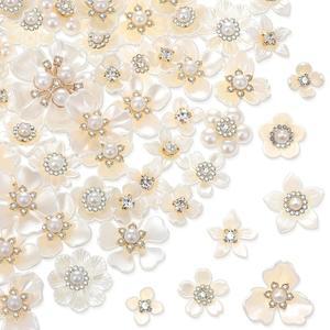 JANINKA 140피스 제작용 버튼 플랫 DIY 라인스톤 공예 인조 장식 주얼리 데코 헤어 꽃 홈 백 (플로럴) 웨딩 진주 부케 액세서리 파티
