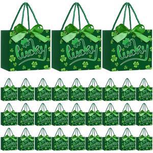 모인코어 30개 세인트 패트릭의 날 선물 가방 벌크 손잡이 포함 보우 리본 랩 5.5 x 4.7 2.5 초록 녹색 샴록 구디 아일랜드 여행 파티 사탕 간식 용품 선호