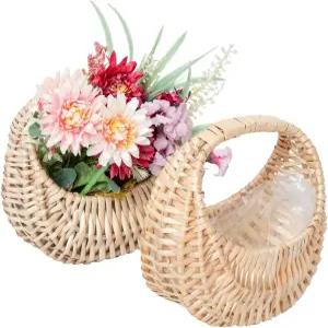 결혼식용 JJSQ 플라워 걸 작은 위커 피크닉 선물 세트 2개 포함 홈 데코용 장식 바구니