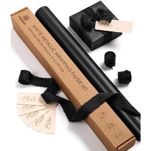 비탈리자트 블랙 매트 메탈릭 포장지 세트 17인치 실크 새틴 리본 기프트 태그 크리스마스 선물 포장 생일 베이비샤워 웨딩 부케 핸드메이드 공예품 197(16.4피트)