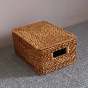 등나무 보관함 뚜껑 36x6x6cm 바구니 D형 손잡이 수제 핸드메이드