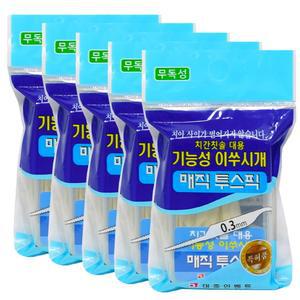 매직 투스픽 기능성 이쑤시개 100P 5개/특허품 무독성 0.3mm 초박형 휴대용 치간칫솔