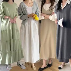 [루즈핏NO.1보리맘] 신상 빅사이즈 롱 원피스 레이어드/니트 원피스/임부복/세트/오피스