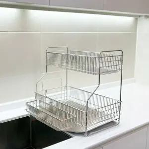 공감스토어 연마제 없는 스텐304 자동물빠짐 설거지 싱크대 선반 그릇 컵 정리대 식기건조대 2단