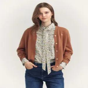 헤지스 여성 24FW [클리어런스][캐시미어] 카멜 브이넥 가디건 HSSW4D901CM