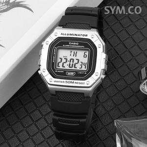 카시오 W-218HM-7A 스퀘어 디지털 실버베젤 군인 군용 남자 우레탄 시계 c165