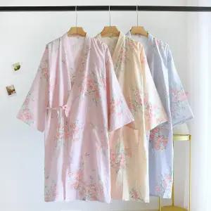 올데이 여름 플로럴 샤워가운 호텔 라운지 홈웨어 로브 가운