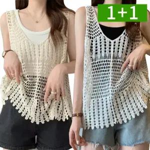 2개세트 그물 레이어드 나시 민소매 망사 니트 여름 나시티