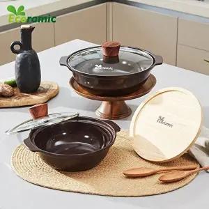 [에코라믹]에코라믹 IH 뚝배기형 전골냄비 2종+나무받침