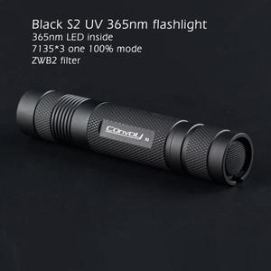 Convoy S2 UV 365nm 손전등, LED ,7135x3 단일 모드, zwB2 필터 설치, 18650 자외선 토치