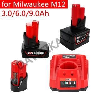 밀워키 호환 M12 도구용 12V 배터리 3.0Ah/6.0Ah 충전식 48112402 48112401MIL12ALI