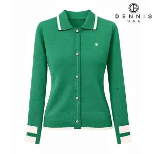 [데니스골프][DENNIS] 26SS신상 여성 울 블렌디드 클래식 배색 로고 가디건_HD4FLSP991