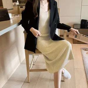 예쁜 DF87DQ38 여자 이너 뷔스티에 원피스 골지 슬림핏 드레스