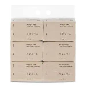 생활공작소 페이셜 무표백 천연펄프 미용티슈 2겹 250매 6개