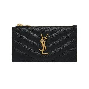 [생로랑] 607915 BOW01 1000 카산드라 모노그램 마틀라세 금장 지퍼 카드지갑