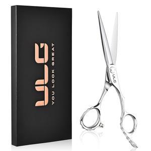 ULG 프로페셔널 헤어 커팅 가위 및 가위, 6.5인치 440C 일본 스테인리스 스틸 이발 손으로 만든 면도날 살롱 가정용 인체공학적 오프셋 핸들