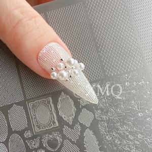 XMQ 네일 아트 스탬핑 플레이트 레이스 템플릿 그리드 이미지