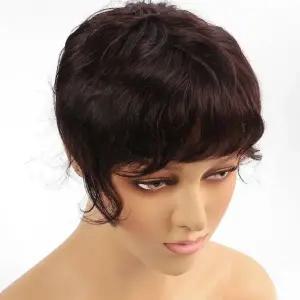 단발가발 다크브라운 정수리 남여 인모 가발