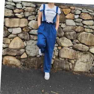 임산부 여성 청 멜빵바지 밴딩 오버롤