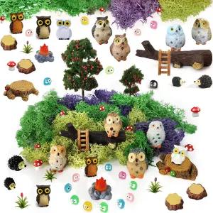 콰렌덴 미니어처 정원 액세서리 39개 이끼를 든 미니 동물 올빼미 피규어 마이크로 조경 DIY 요정 공예