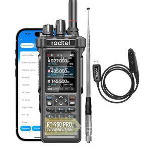 래드텔 RT-950 프로 햄 라디오 10W 무전기 장거리 휴대용 양방향 라디오, GPS /APRS, 무선 블루투스 프로그래밍, AM /FM /CB /SW /MW /LW 수신(프로그램 케이블 여성 안테나 포함)