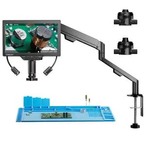 호환 TOMLOV 현미경 3D TM3K-3D 7 3K HDMI 전자 수리 현미경 듀얼 렌즈 플렉스 암 링 라이트 납땜 도구