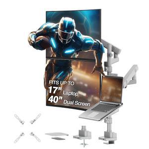 AVLT 노트북 및 듀얼 40인치 스태킹 모니터 암 폴 탑 마운트, USB-C USB-A 포트 그레이, 26.4파운드(12kg) 지원, 울트라와이드 스크린 핏, VESA 호환, 멀티스크린, 인체공학적 작업 공간 업그레이드