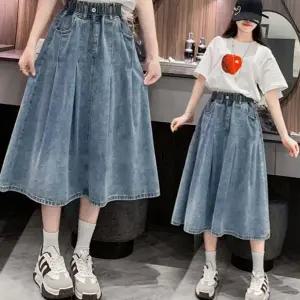 플레어 여성 데님 스커트 캐주얼 여성 밴딩 스커트 청치마 미디