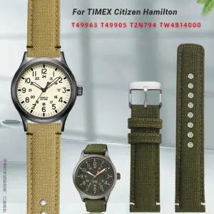 호환  TIMEX T49905 T49963 T49953 시민 해밀턴 방수 나일론 캔버스 가죽 시계 스트랩 20mm 남성용 카키 시