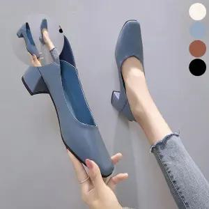 사각 여자 앞코 펌프스 신발 구두 미들힐 정장 낮은굽