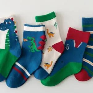 준캡 아동 4계절 양말 단가라 디노 중목 5족 세트 면양말