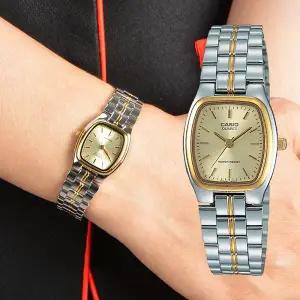 카시오 LTP-1169G-9A 레트로 라운드 스퀘어 여성 메탈 손목 시계