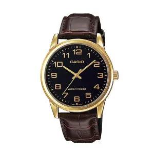 카시오 MTP-V001GL-1B 남성 라운드 아날로그 가죽 손목 시계